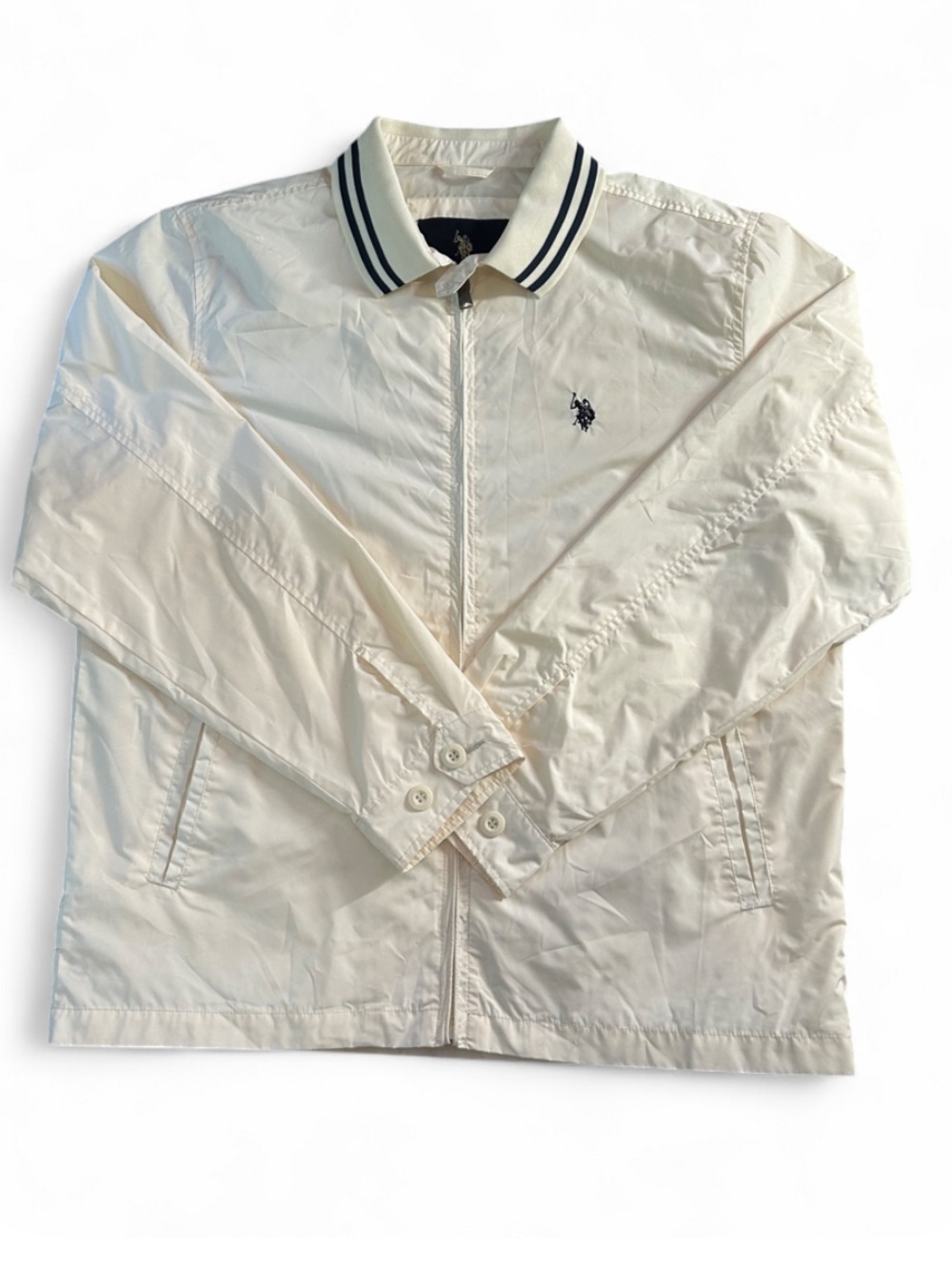 U.S Polo Assn. size M Cream Harrington windbreaker Jacket with Navy Trim